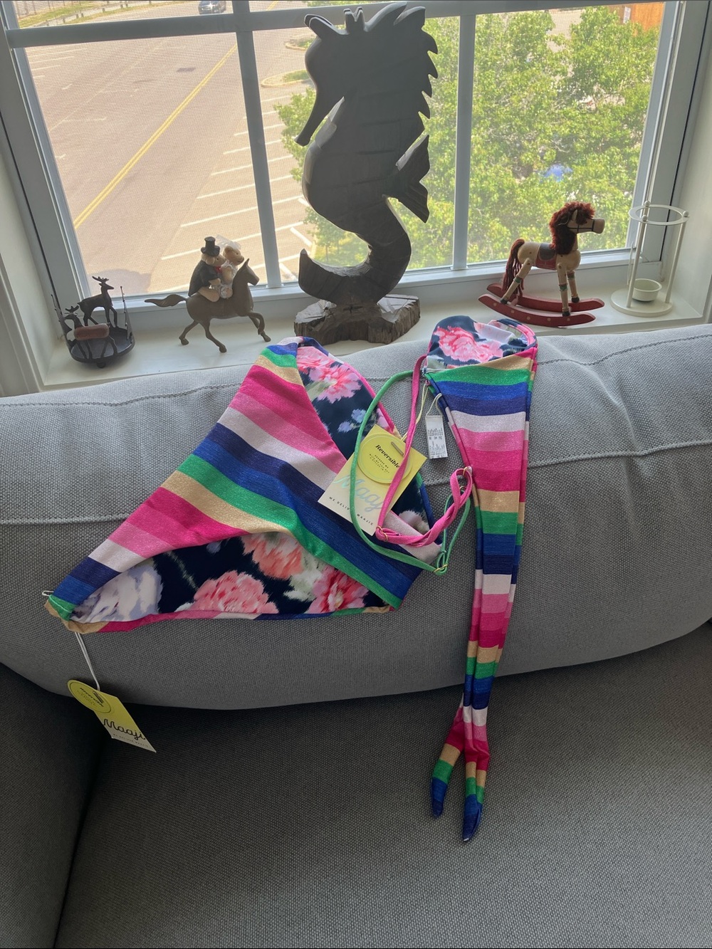 Maaji Metallic Reversible Bikini Set M Top L Bottom Rainbow Stripe NWT $180